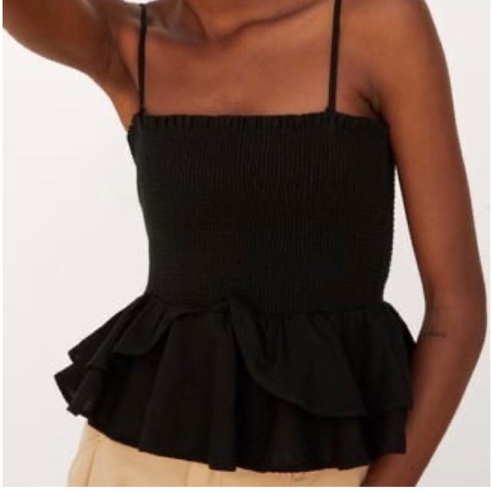 Zara Black Smocked Peplum Flowy Fitted Top Removable Straps Stretch Comfy U16